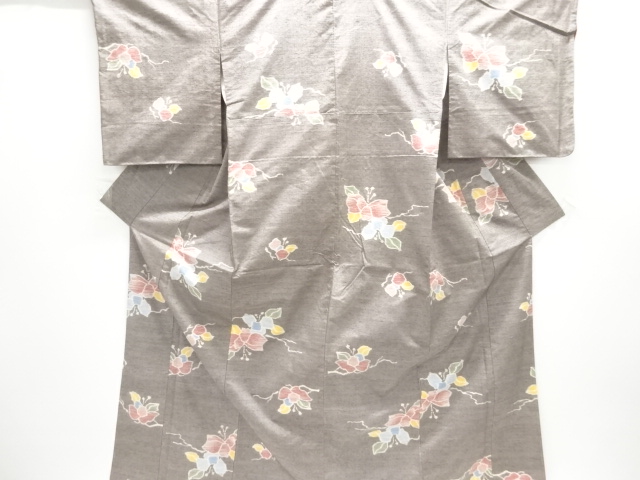 未使用品　花模様織出し手織り紬着物